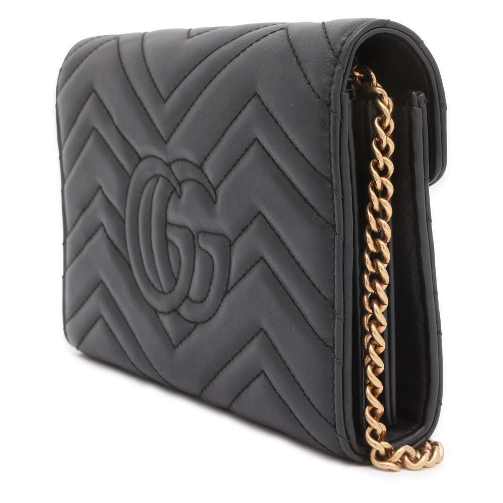 Gucci Quilted Black GG GG Wallet Double Chain Marmont